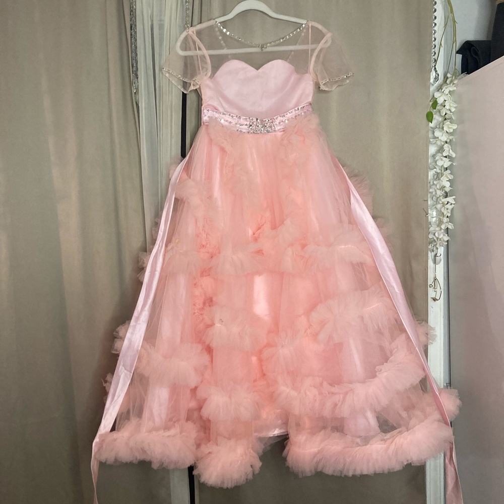 Elegant Pink Tulle Gown with Sequins Beaded Details